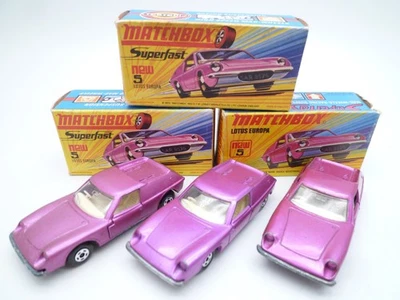 VINTAGE MATCHBOX SUPERFAST No.5e LOTUS EUROPA TRIO IN ORIGINAL BOXES 1970 - Image 1 of 4