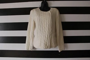 Go Silk Women’s Jacket Collarless Asymmetrical Front Silk Blend Ivory Size M - Picture 1 of 4