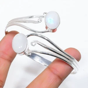 Natural Moonstone Gemstone 925 Sterling Silver Jewelry Cuff Bracelet Adjustable - Picture 1 of 1