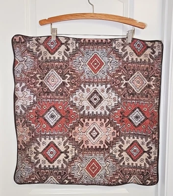 2 Vintage Persian Rug Handmade Throw Pillow 24x24 Leather Trim - Image 1 of 4