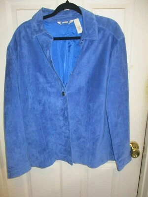 Jaqueta de couro French Laundry Periwinkle azul camurça feminina tamanho XL - Imagem 1 de 4