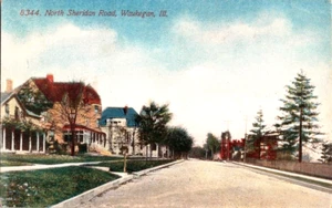 Waukegan Illinois N Sheridan Road pleasant street antique postcard a72 - Picture 1 of 2