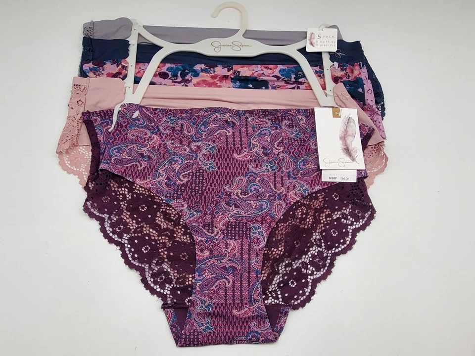 Paquete de 5 bragas hipster de encaje gris beige estampado JESSICA SIMPSON M L XL Foto 1 de 3