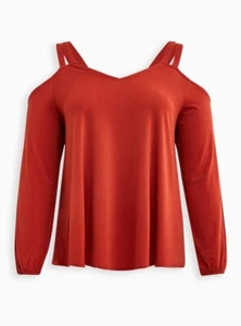Torrid Orange Cold Shoulder Crepe Cut Out Top Plus Size 5X NWT Balloon Sleeve - Picture 1 of 9
