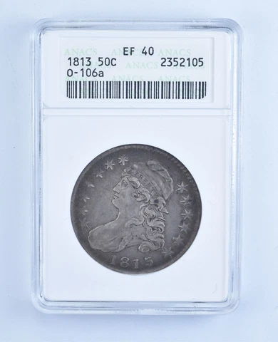 EF40 1813 Capped Bust Half Dollar - O-106a - Graded ANACS *7339 Cover