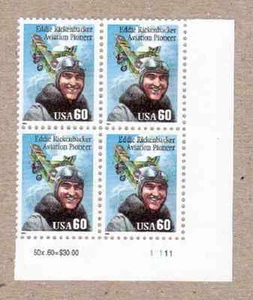 Scott  #2998... 60 Cent.... Eddie Rickenbacker... Plate Block   - Picture 1 of 1