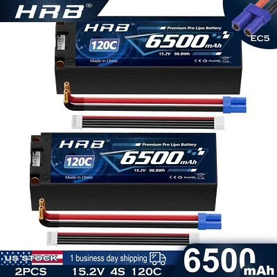 HRB 2pcs 15.2V 4S 6500mAh HV LiPo Battery 120c EC5 for RC Car Truck Buggy Racing - Image 1 of 4
