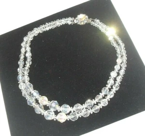 VINTAGE 1950s GORGEOUS DOUBLE STRAND AB CRYSTAL CHOKER NECKLACE - Picture 1 of 4