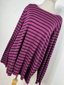 CJ Banks 1X Shirt Top Violet Navy Blue Stripe Scoop Neck Long Sleeve Cotton J8 - Picture 1 of 6
