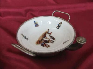 1930s VINTAGE ART DECO CHILD METAL & PORCELAIN PLATE w/DOUBLE BOTTOM FOR HEATING - Picture 1 of 10