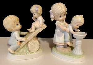 Vintage Homco #1406 Girl & Boy See Saw & Water Fountain Figurines Set Of 2 - Picture 1 of 9
