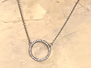 Vtg Y2K Silver Tone Clear Rhinestone Pave Circle Ring Dainty Necklace~ Layering - Picture 1 of 12
