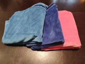 Over 3 Yards -  3 Piece Lot Of Solid Color Fabric Velvety And Stretchy Blue Pink - Picture 1 of 4