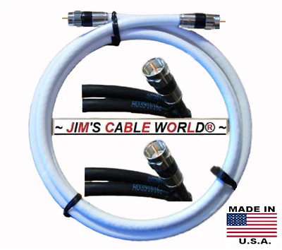 JIMS CABLE WORLD 6" 9" Inch 1' 2' 3' 4' 5' 6' Foot WHITE or BLACK Coaxial Cable - Image 1 of 4