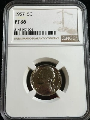 1957 US Jefferson Proof 5C Nickel Coin NGC PF 68 - Image 1 of 2