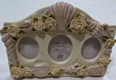 Figi 3D Mar Conchas y Flores Decoradas 3 Insertos Ovalados Fotos en un Marco de Fotos. Foto 1 de 4