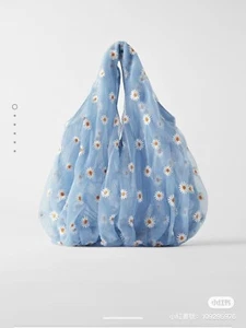 NEW ZARA WOMEN'S EMBROIDERED TULLE BUCKET BAG Blue Daisy - Picture 1 of 4