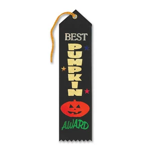Halloween Party Best Pumpkin Jack O Lantern 8''x2'' Award Ribbon, Black Multi - Picture 1 of 1