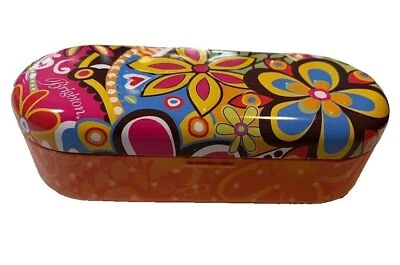 Estuche para gafas de sol Brighton Retro años 70 vibrante flor y metal naranja con forro de fieltro Foto 1 de 4