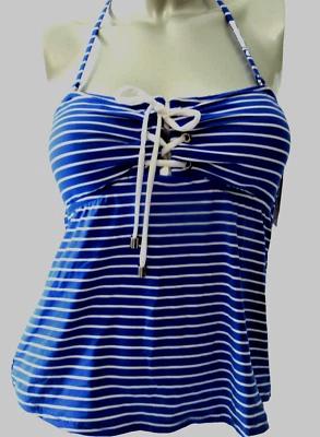 RALPH LAUREN ПОЛО ЖЕНЩИН С БРЕТЕЛЬЮ ЧЕРЕЗ ШЕЮ БАНДО ТАНКИНИ СИНИЙ В ПОЛОСКУ ПЛАВАТЕЛЬНЫЙ ТОП M - Изображение 1 из 4