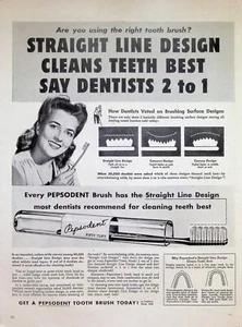 VINTAGE 1940s Print Ad ~ Pepsodent Tooth Brush ~ Straight Line Design... - Picture 1 of 1