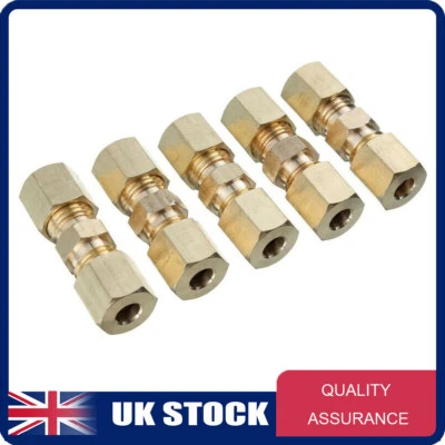 5X 3/16" Brass Car Brake Pipe Fitting Connector Tube Tubing Joiner Lines 33x10mm - Image 1 of 4