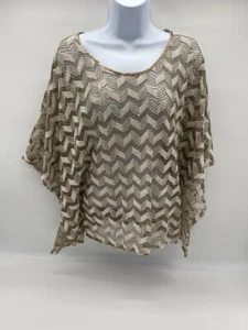 Valerie Stevens leichter Strickponcho creme/hellbraun offen Strick Large - Bild 1 von 4