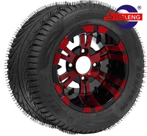 GOLF CART 10" RED/BLACK VAMPIRE WHEELS/RIMS and 205/50-10 DOT LOW PROFILE TIRES - Picture 1 of 5