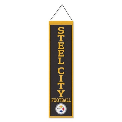Pittsburgh Steelers Steel City 8x32 Inch Vertical Wool Embroidered Hanging - Image 1 of 4