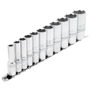 Draper 3/8"D 11 Piece Imperial Deep Socket Set on Metal Rail 5/16 to 15/16 16495 - Picture 1 of 2