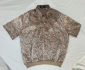 Alan Stuart Shirt Mens LARGE Square Geometric Print Brown Silky Short Sleeve - Picture 1 of 9