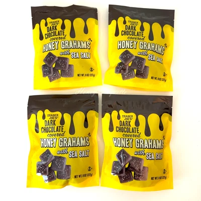 4 paquetes de grahams de miel cubiertos de chocolate negro Trader Joe's con sal marina 8 oz cada uno Foto 1 de 3
