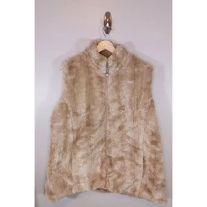 Mob Wife Old Money Kunstfell durchgehender Reißverschluss gefütterte Weste Taschen Größe 1X - Bild 1 von 8