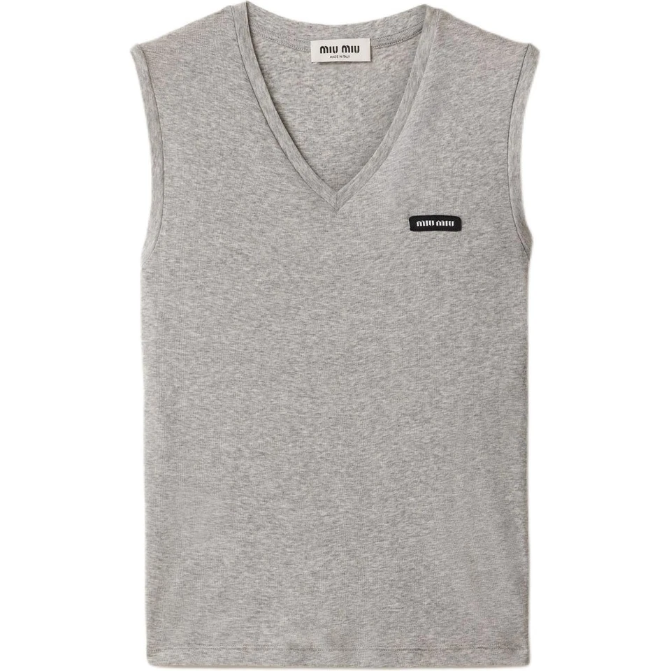Suéter sin mangas con cuello en V con logotipo de Miu Miu Foto 1 de 1