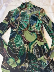 Top vintage in velluto pavone stravagante Bruno Duluc raro e unico XS S romantico - Foto 1 di 12