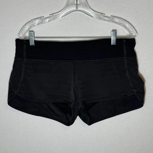 Lululemon 4 Way Stretch Speed Shorts Women Black Sz 8 Back Zip Ruffle Back - Picture 1 of 6