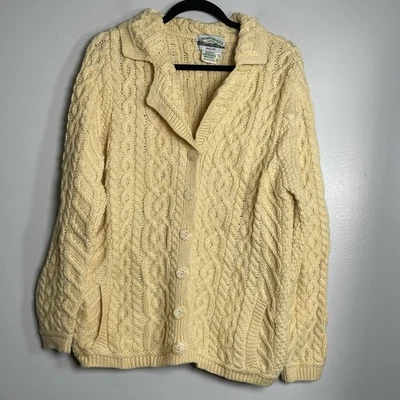 ARAN CRAFTS Cardigan Sweater Small Yellow 100% Wool Ireland Chunky Granniecore - Image 1 of 4