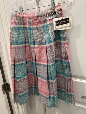 Falda plisada de lana Koret de colección aguamarina/rosa a cuadros 1961 nueva con etiquetas 9/10 EE. UU. botánica Foto 1 de 4
