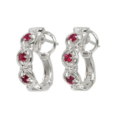 Ruby Diamond 0.04ct/0.04ct Earrings Clip-on 18K K18 WG 750 90299964 - Image 1 of 4