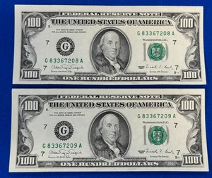 (2) KLEINE GESICHT $100 SCHEINE SERIE 1990 AUFEINANDERFOLGENDE SERIE #'S KNACKIG BANKFRISCH - Bild 1 von 2