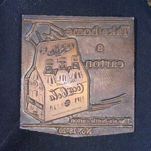 Vintage Typenset Druckblock Coca-Cola Sixpack Flaschen "für zu Hause" Werbung - Bild 1 von 2