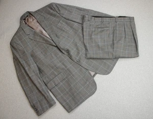 Jos A Bank Suit Mens Size 48R Plaid 100% Wool 42 x 30 Pants 2 Piece Set - Picture 1 of 18