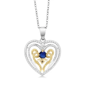 0.26 Ct Blue Created Sapphire White Diamond Rhodium Plated Pendant with Chain - Picture 1 of 3