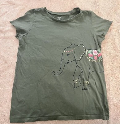Carter's green elephant short sleeve shirt size 12 - Image 1 of 3