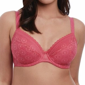 Freya Love Note Bra Rose Pink Lace Size 32D Underwired Padded Plunge 5213 New - Picture 1 of 12
