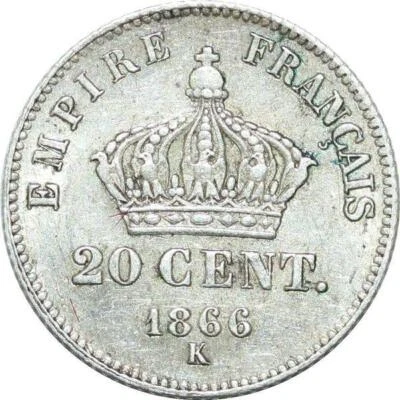 P4344 20 Centimes Napoléon III 1866 K Bordeaux Argent SUP -> Faire offre - Photo 1/2