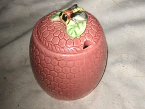Vintage Retro 60's Japanese Superior Ceramic Pink Glazed Applied Bee Honey Pot - Picture 1 of 7