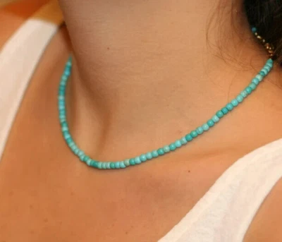 Gargantilla delicada turquesa natural redonda de 4 mm cuentas curativas Reiki collar para mujer Foto 1 de 3