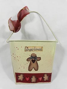 GINGERBREAD MAN Wall Pocket Letter Basket Cream Red 9" x 7" Metal - Picture 1 of 4