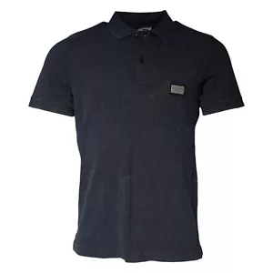 DOLCE & GABBANA T-shirt Dark Blue Logo Button Collared Polo IT48/US38/M 600usd - Picture 1 of 8